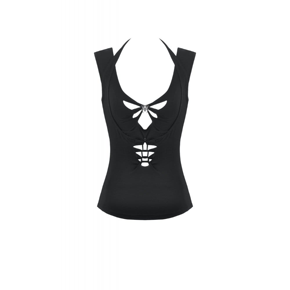 Canotta da donna Darkinlove con scollo all'americana e ritagli a forma di ragno gotico.