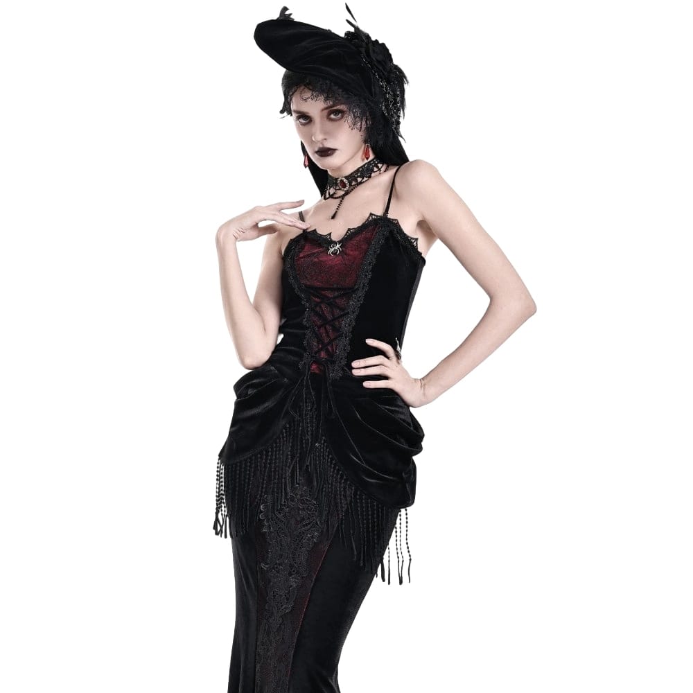 Darkinlove Women's Gothic Spider Decor Lace-up Contrast Color Crop Top