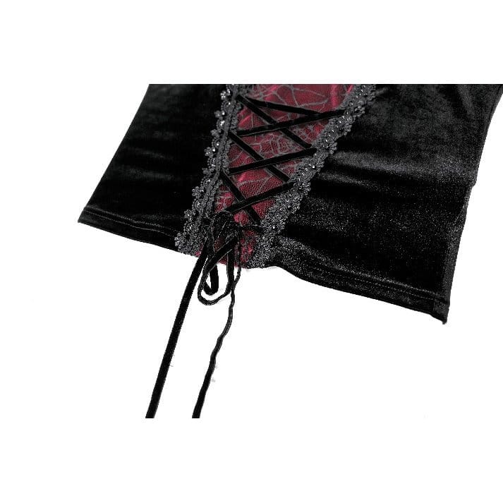 Darkinlove Women's Gothic Spider Decor Lace-up Contrast Color Crop Top
