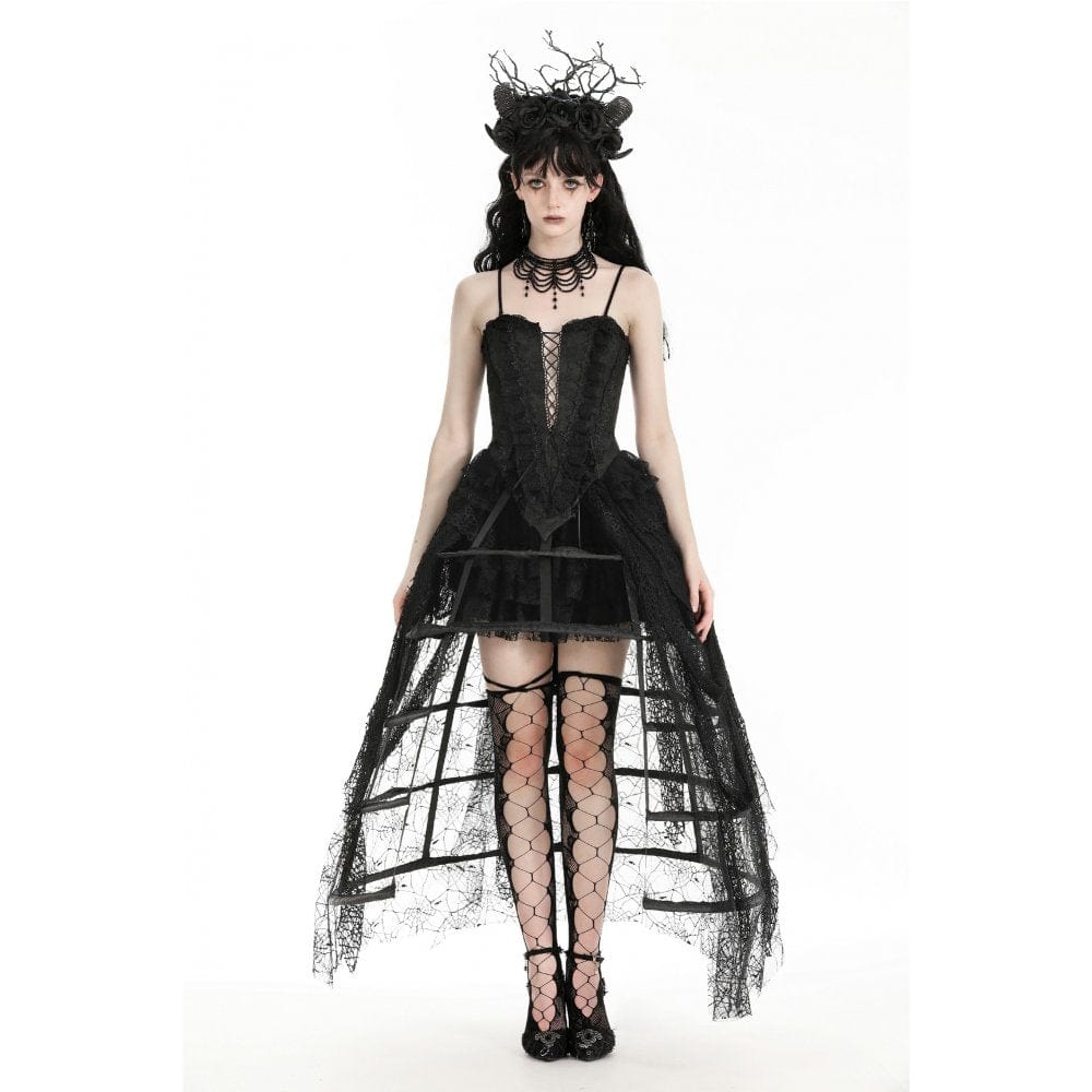 Darkinlove Women's Gothic Spider Web Lace Skirt with Petticoat