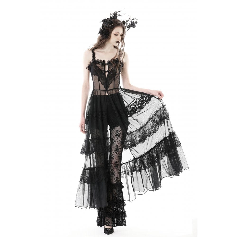 Darkinlove Women's Gothic Split Sheer Mesh Slip Dress