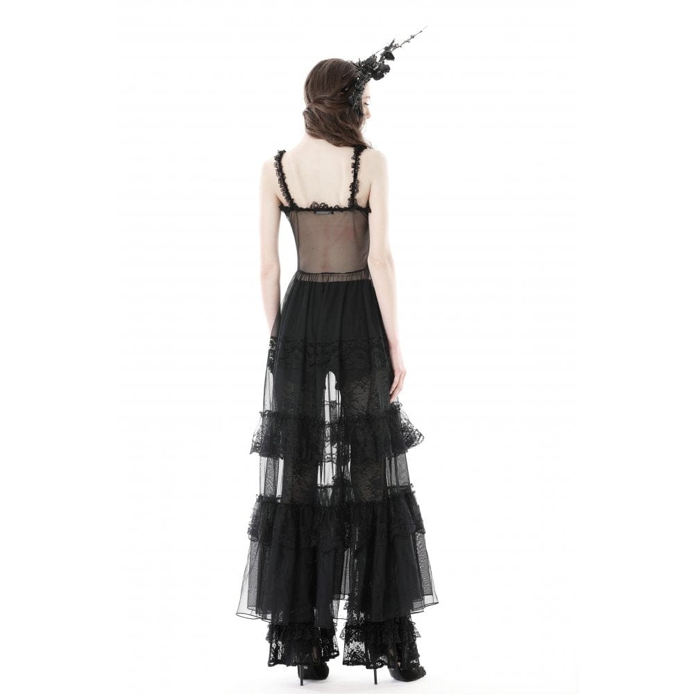 Darkinlove Women's Gothic Split Sheer Mesh Slip Dress