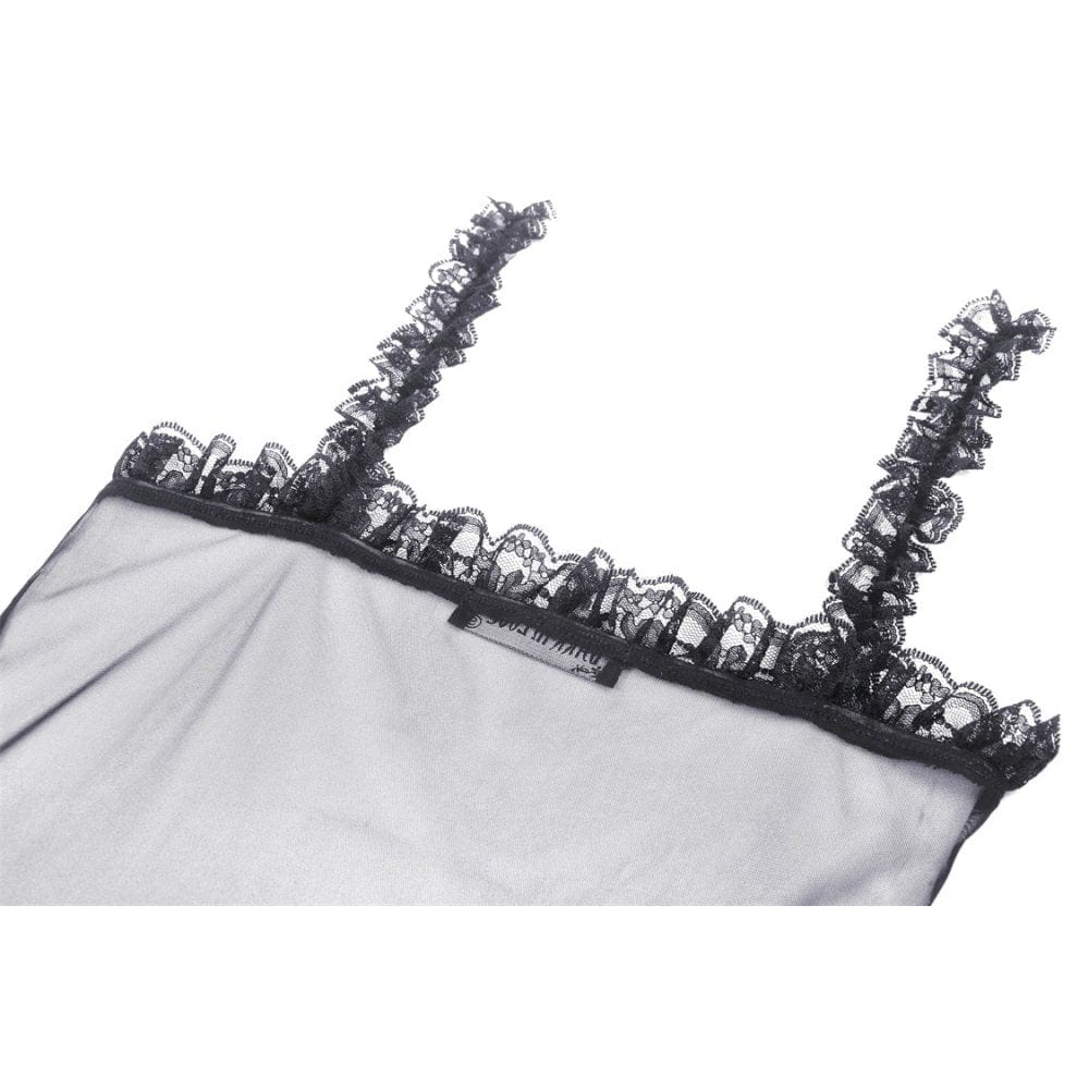 Darkinlove Women's Gothic Split Sheer Mesh Slip Dress