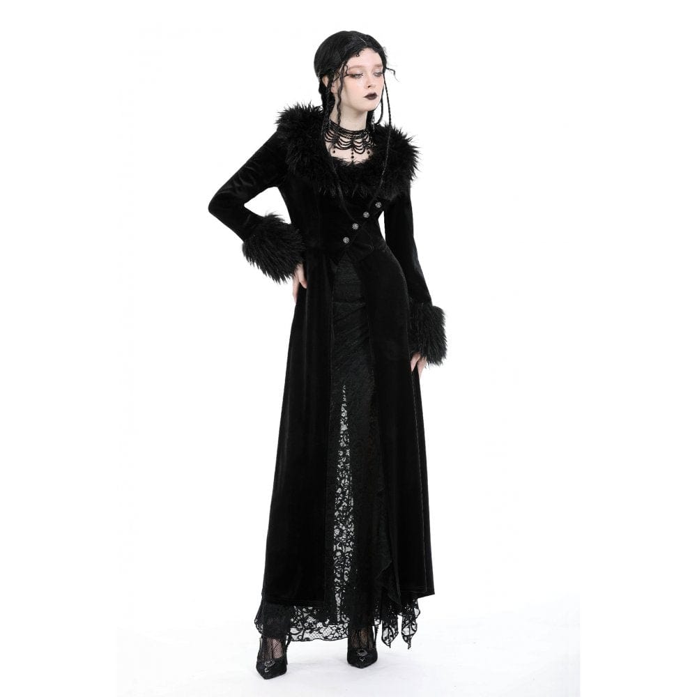 Darkinlove Women's Gothic Split Velvet Coat with Faux Fur Collar