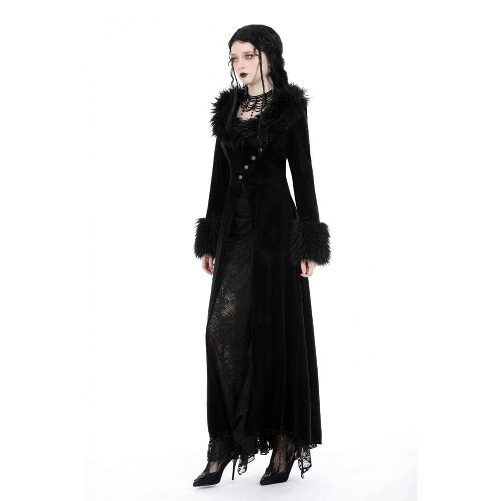 Darkinlove Women's Gothic Split Velvet Coat with Faux Fur Collar