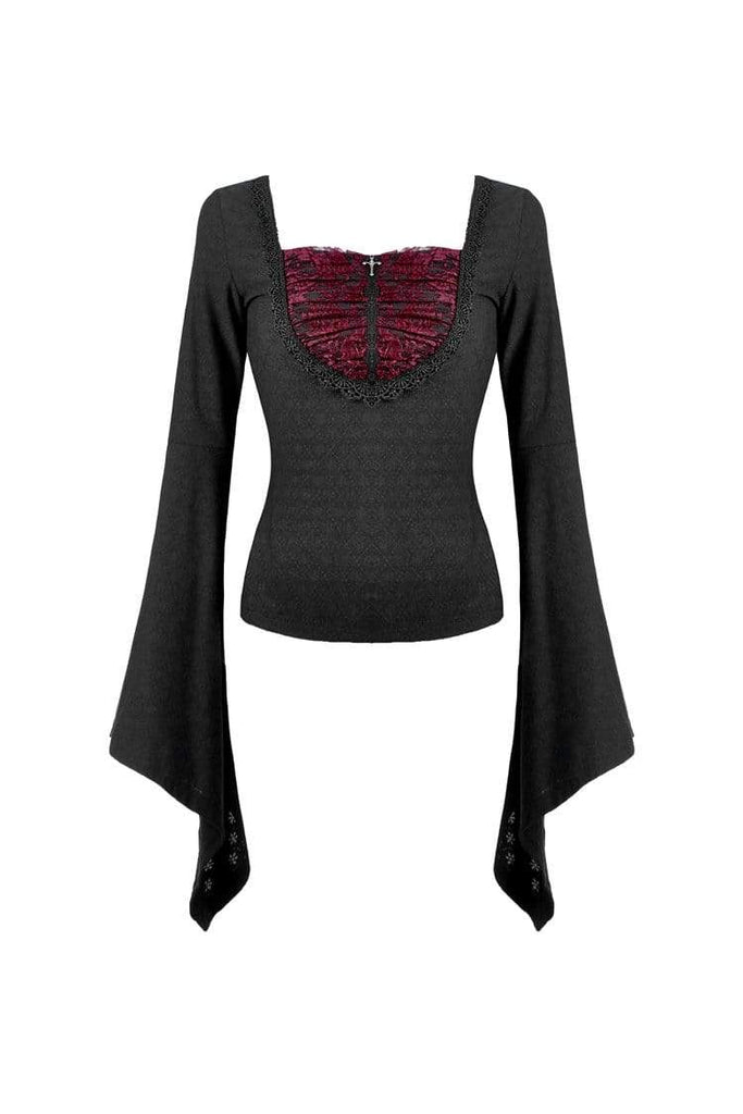 Darkinlove Women's Gothic Square Colalr Butterfly Sleeved T-shirts With Red Heart