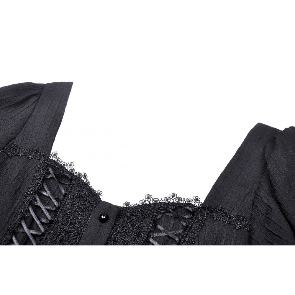 Darkinlove Women's Gothic Square Collar Short Puff Sleeved Shirt