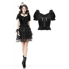 Darkinlove Women's Gothic Square Collar Short Puff Sleeved Velet Top