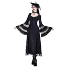 Darkinlove Women's Gothic Square Neck Jacquard Tiered Bell Sleeve Lace Mesh Maxi Dress