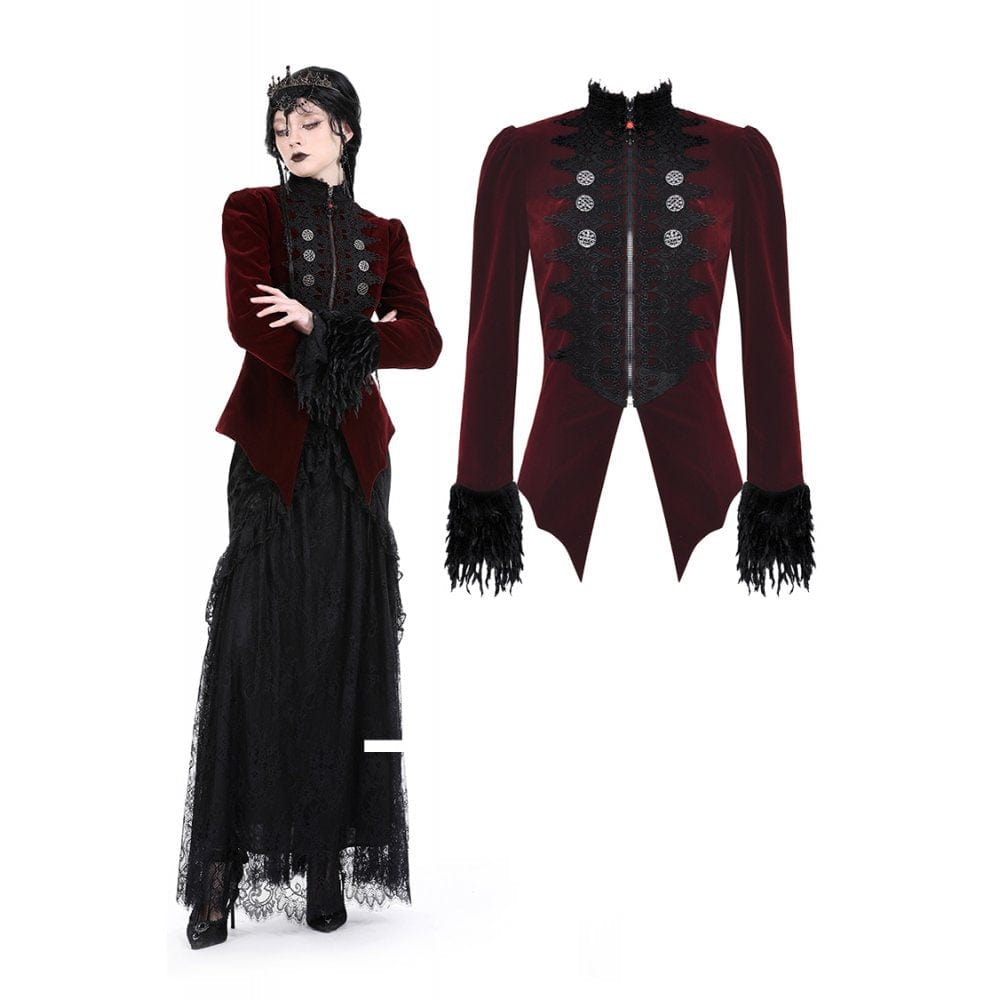 Darkinlove Women's Gothic Stand Collar Floral Embroidered Jacket