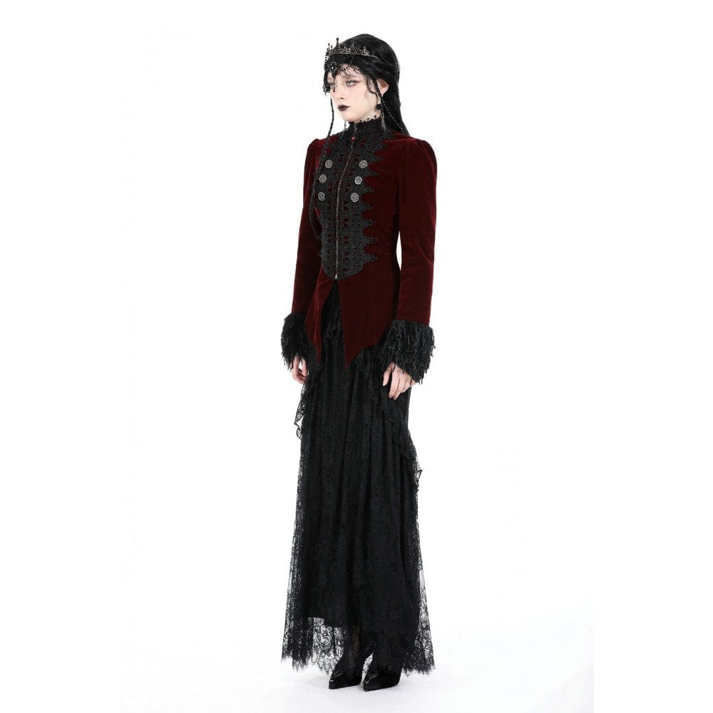 Darkinlove Women's Gothic Stand Collar Floral Embroidered Jacket