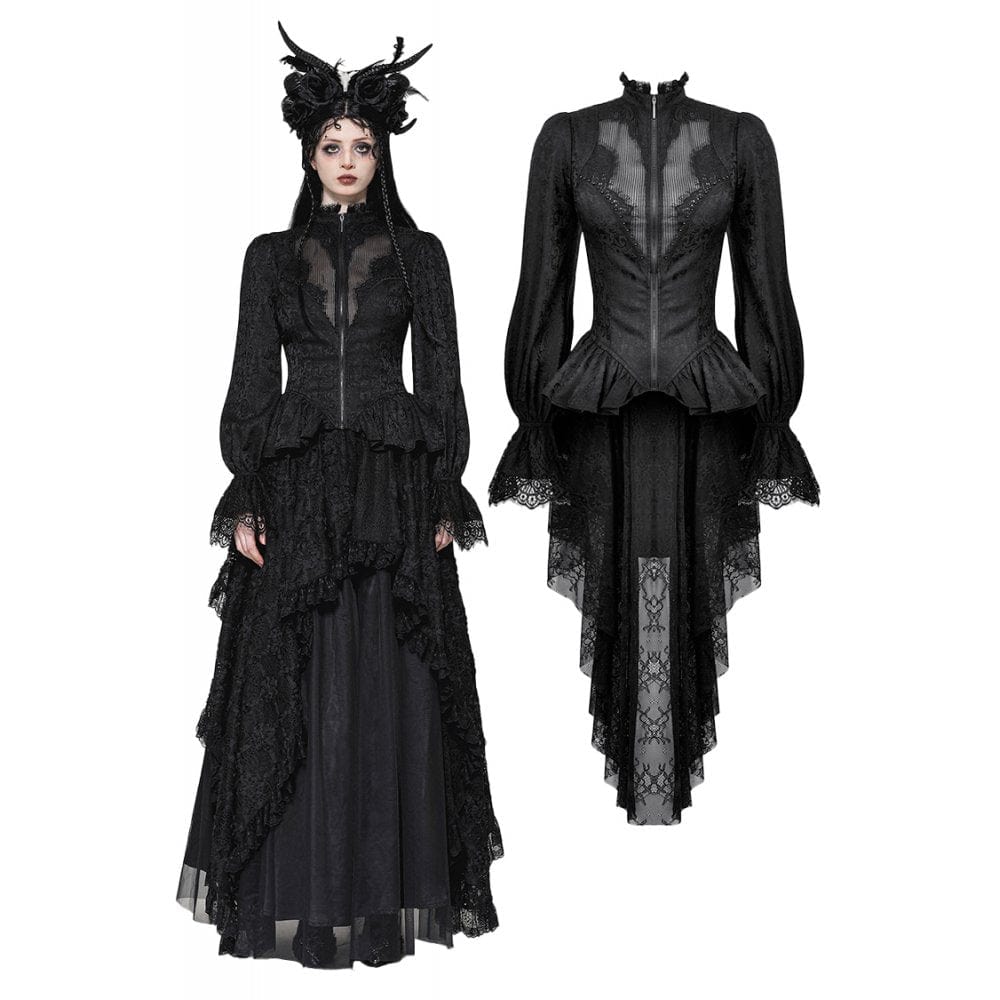 Darkinlove Women's Gothic Stand Collar Lace-up High/Low Coat