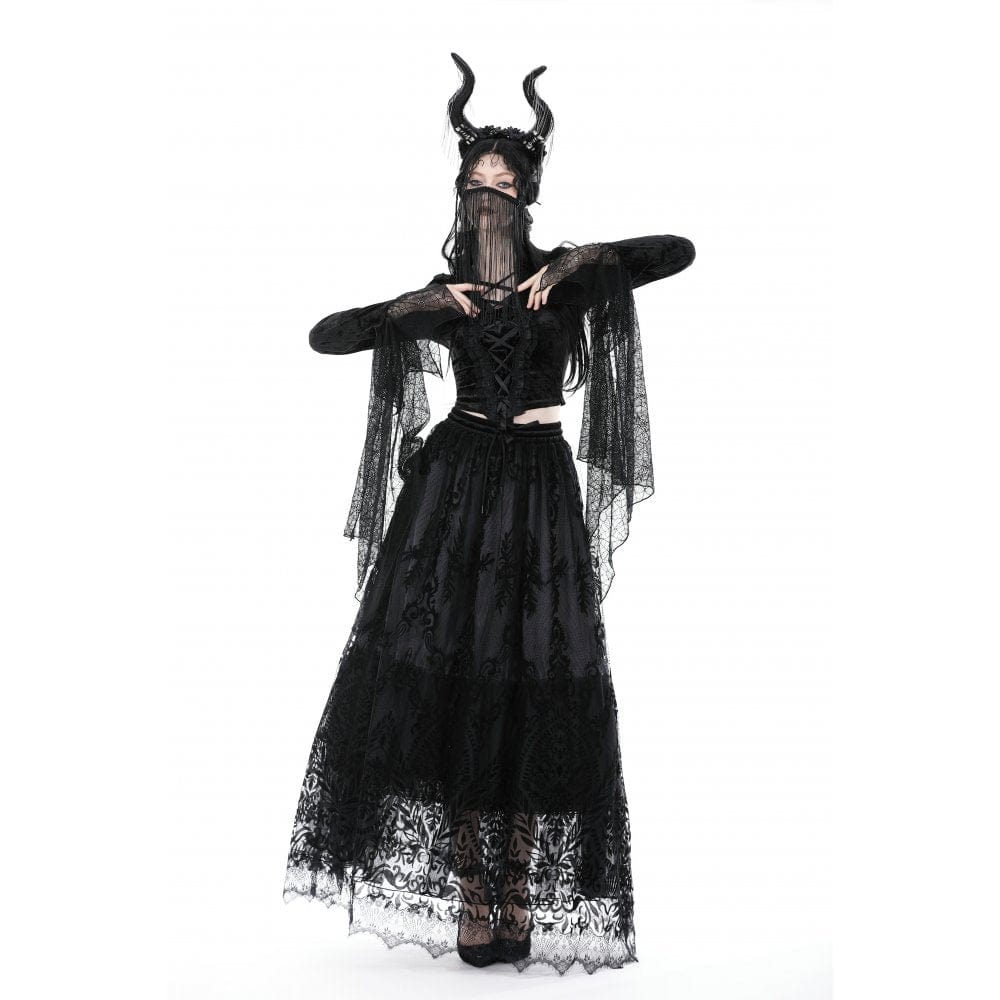 Darkinlove Women's Gothic Stand Collar Lace-up Velvet Shirt