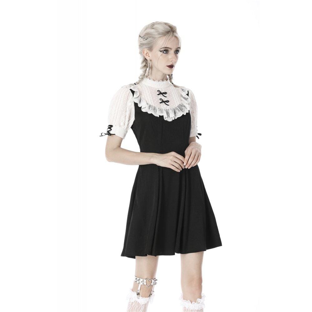 Darkinlove Women's Gothic Stand Collar Lolita Doll Midi Dresses