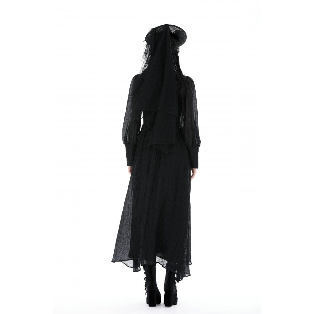 Darkinlove Women's Gothic Stand Collar Puff Sleevd Ruched Dress