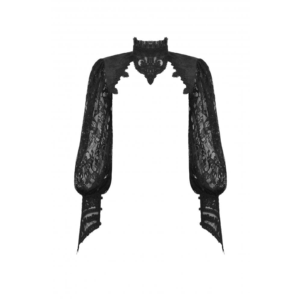 Darkinlove Women's Gothic Stand Collar Puff Sleeved Lace Cape