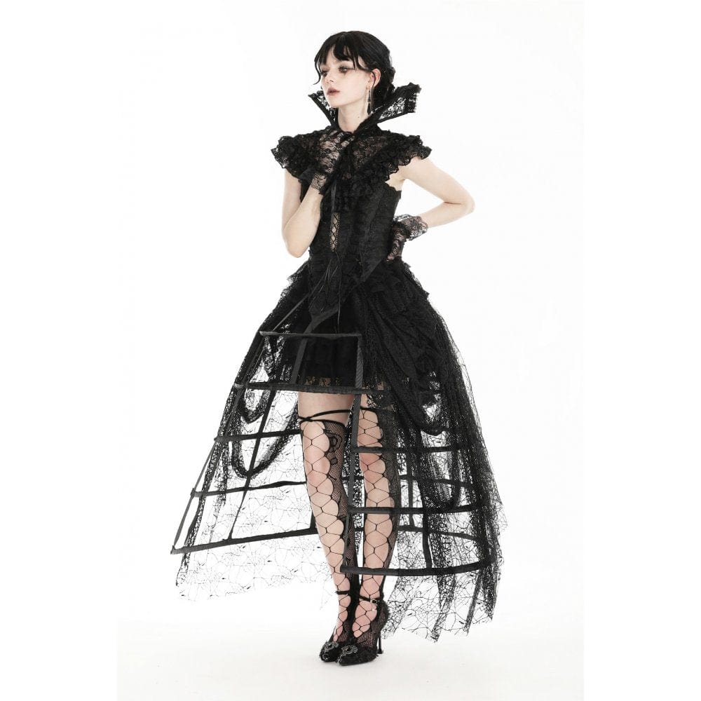 Darkinlove Women's Gothic Stand Collar Ruffled Lace Cape