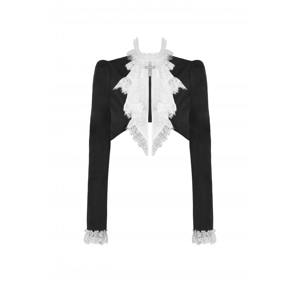 Darkinlove Women's Gothic Stand Collar Ruffled Neck Jacket
