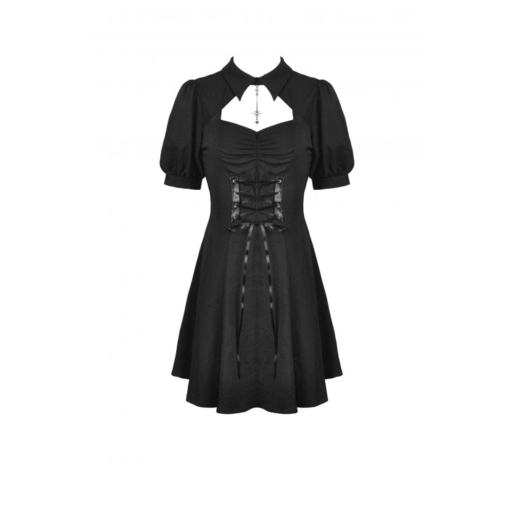 Darkinlove Women's Gothic Strappy Cutout Black Pleated Dress