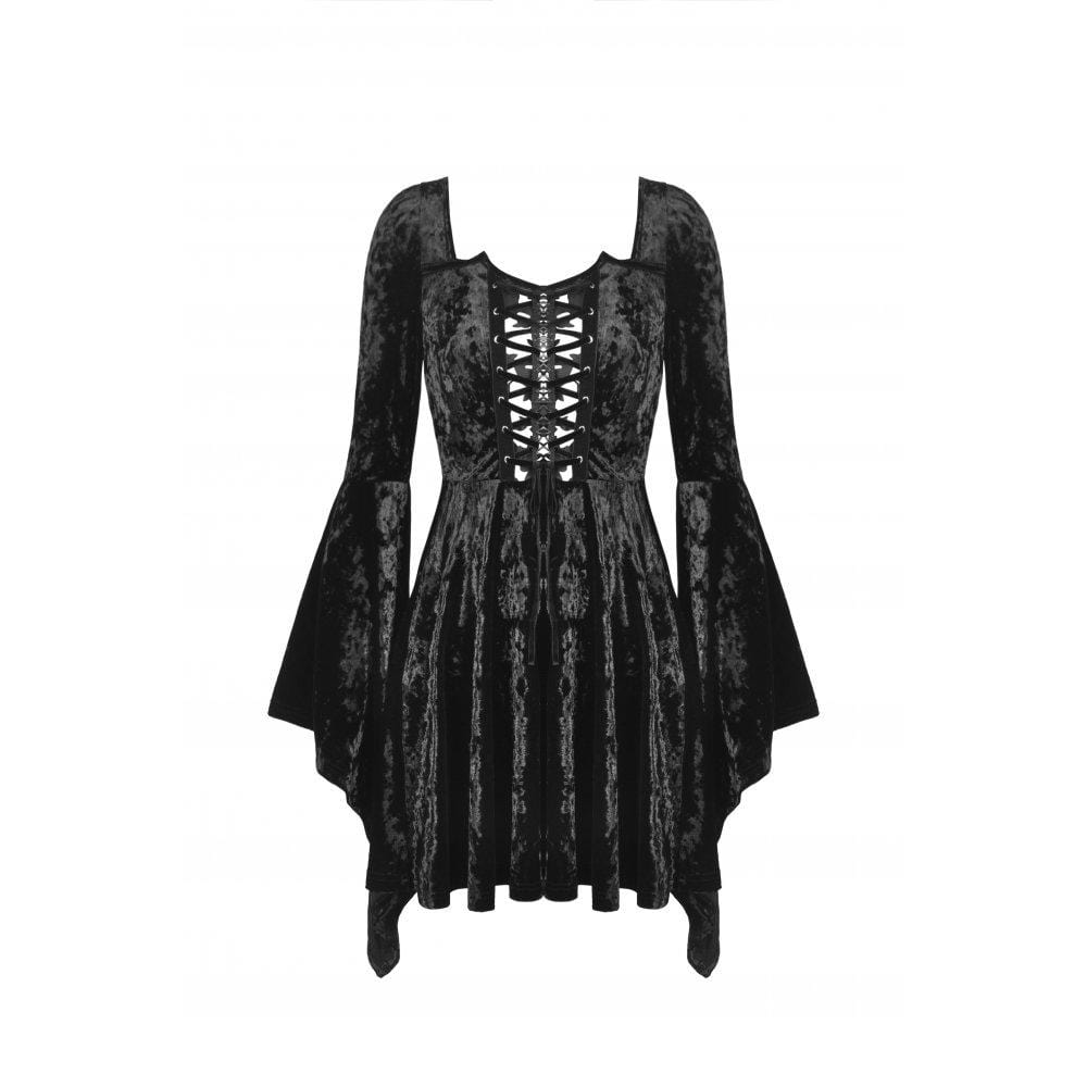 Darkinlove Women's Gothic Strappy Flared Sleeved Velvet Wedding Dress
