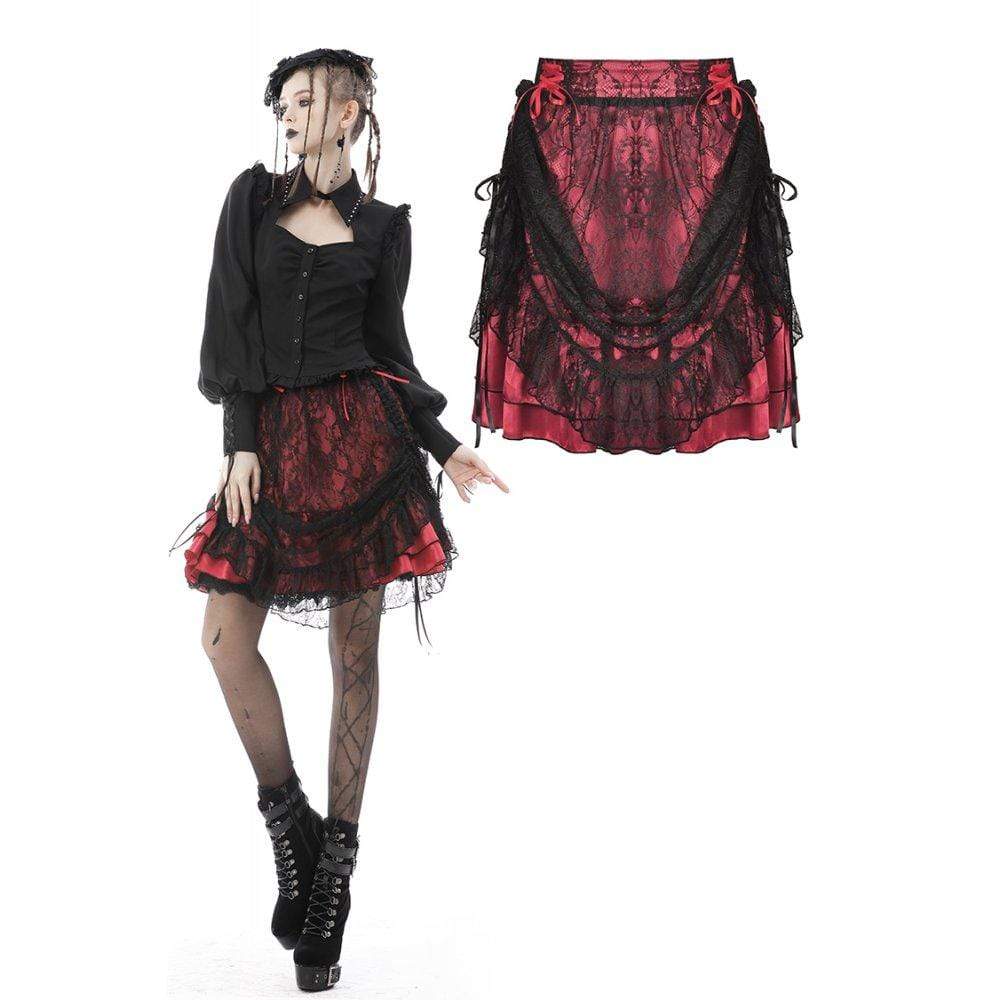 Darkinlove Women's Gothic Strappy Lace Splice Mini Skirt