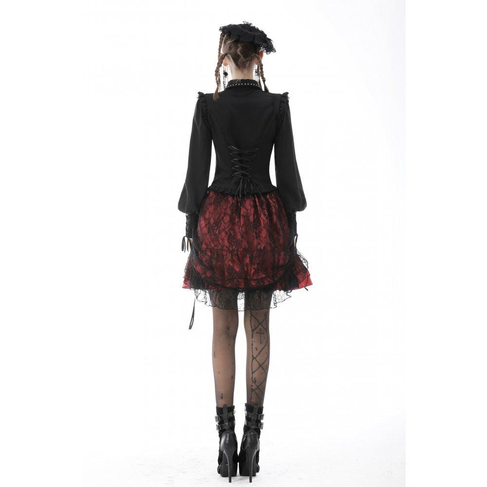 Darkinlove Women's Gothic Strappy Lace Splice Mini Skirt