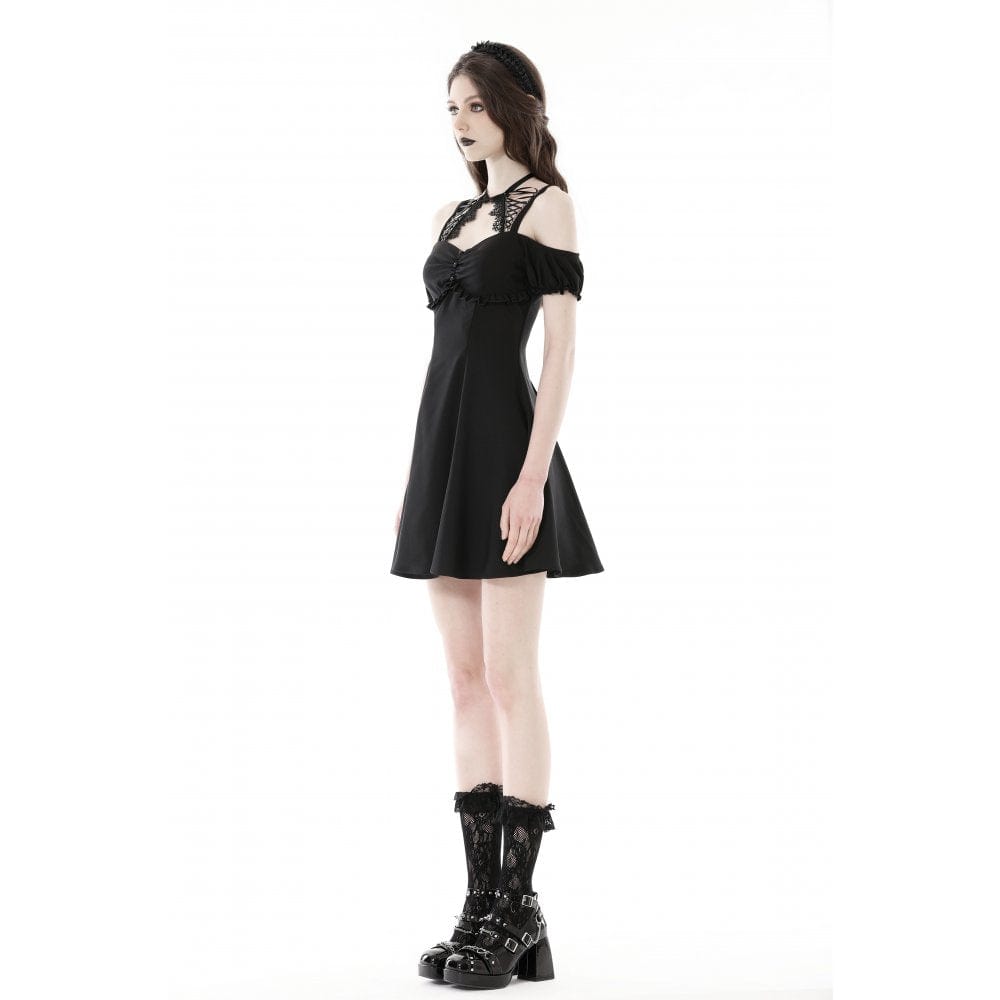 Darkinlove Women's Gothic Strappy Off Shoulder Dress