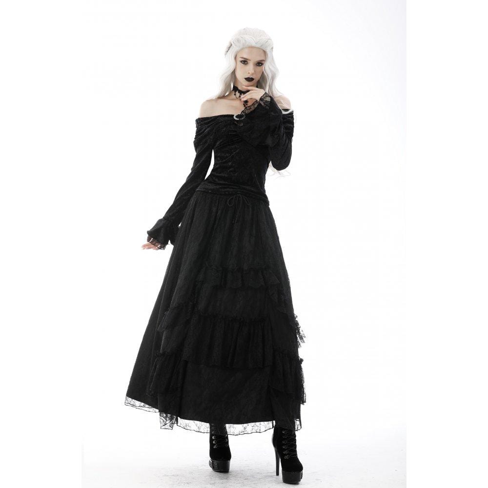 Darkinlove Women's Gothic Strappy Off Shoulder Ruched Shirt