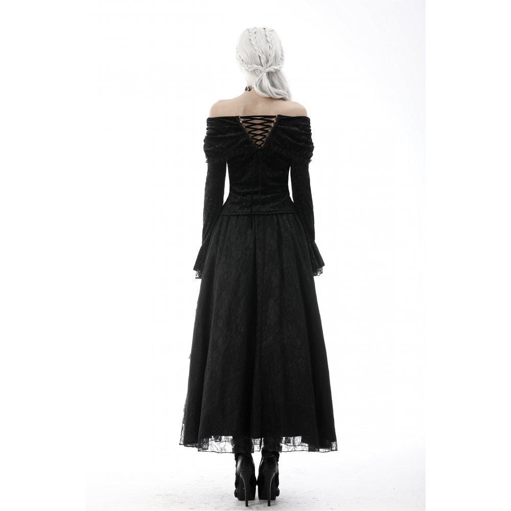 Darkinlove Women's Gothic Strappy Off Shoulder Ruched Shirt