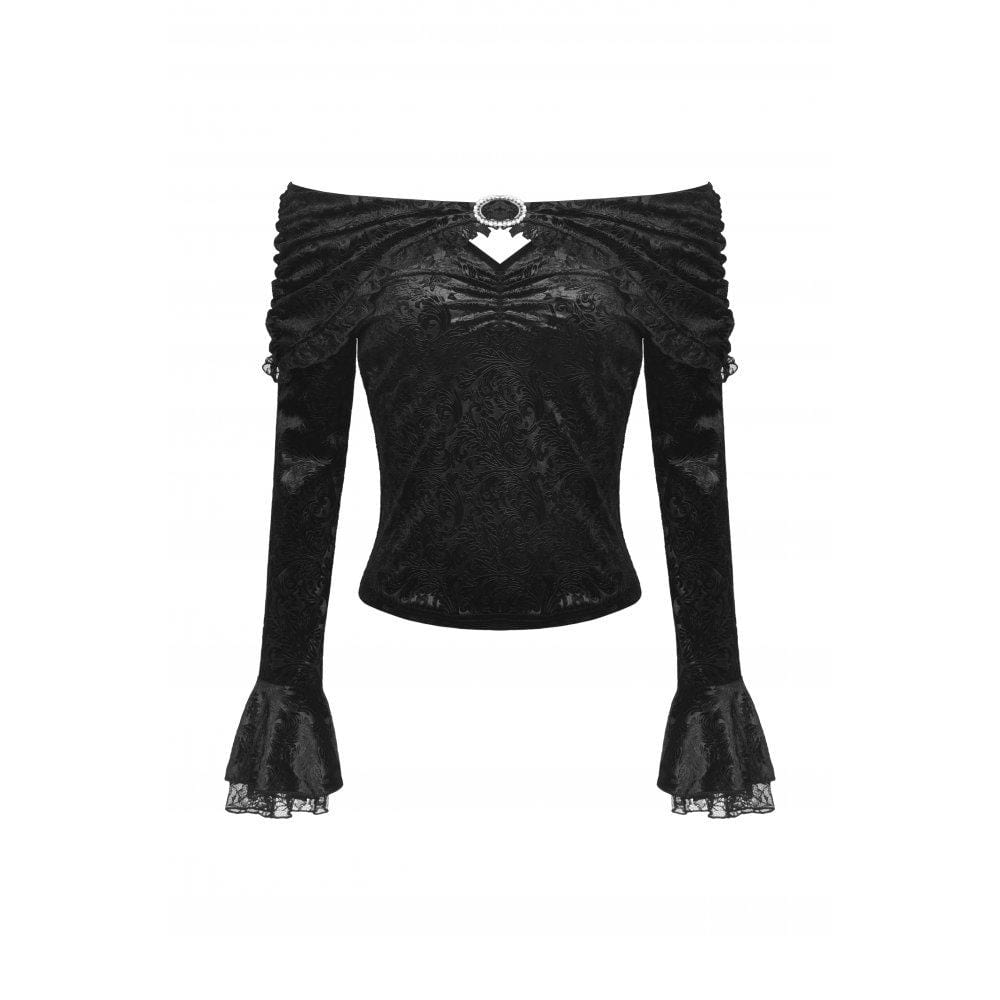 Darkinlove Women's Gothic Strappy Off Shoulder Ruched Shirt