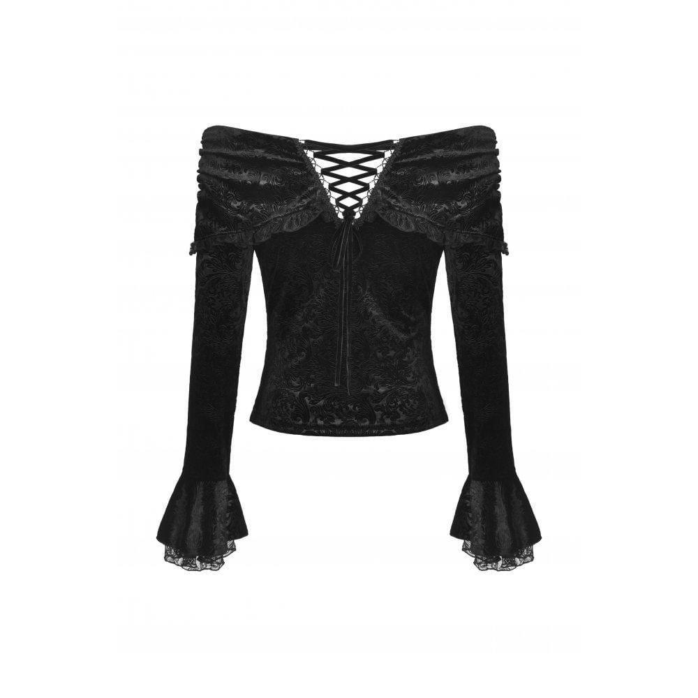 Darkinlove Women's Gothic Strappy Off Shoulder Ruched Shirt