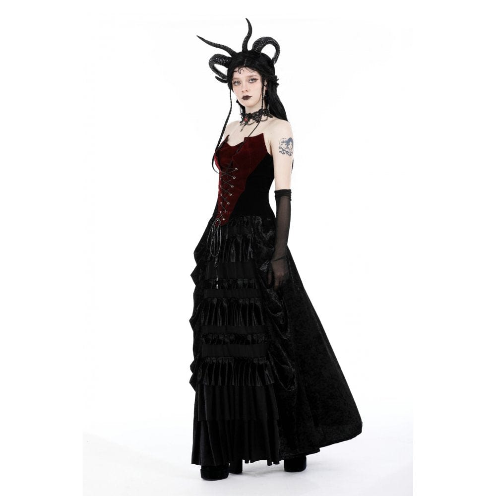 Darkinlove Women's Gothic Strappy Ruffled Layered Velvet Skirt