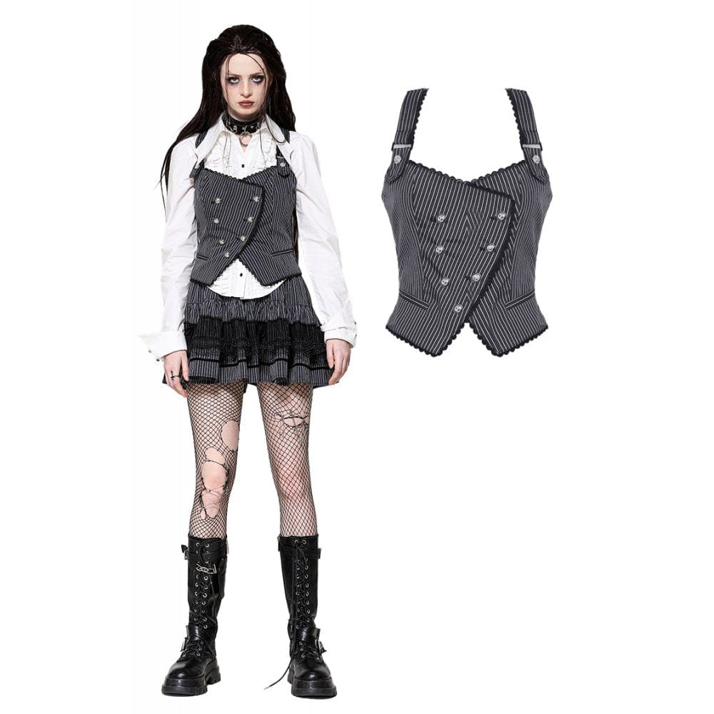 Darkinlove Women's Gothic Striped Buckled Waistcoat