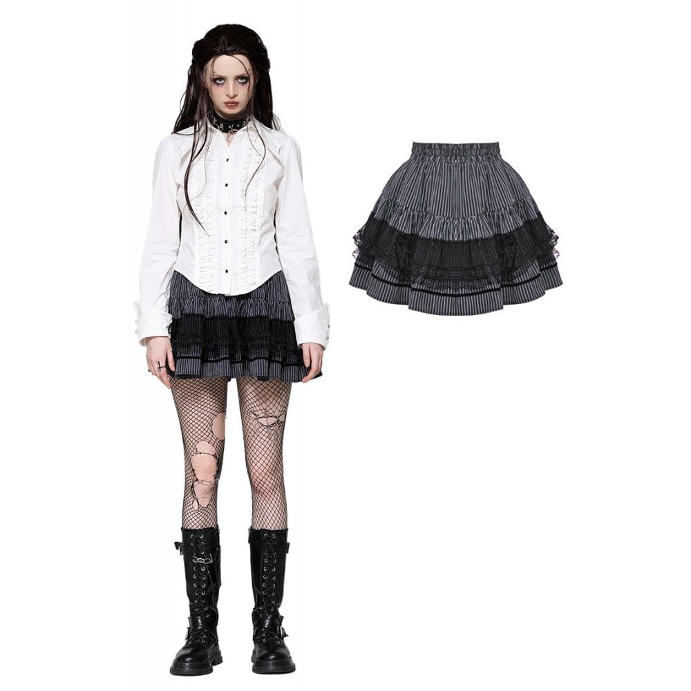 Darkinlove Women's Gothic Striped Lace Splice Skirt