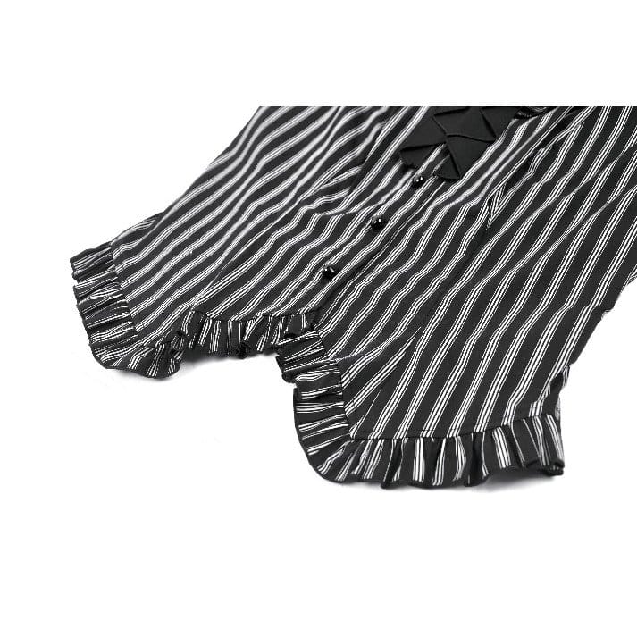 Darkinlove Women's Gothic Striped Turn-down Collar Shirt with Detachable Tie