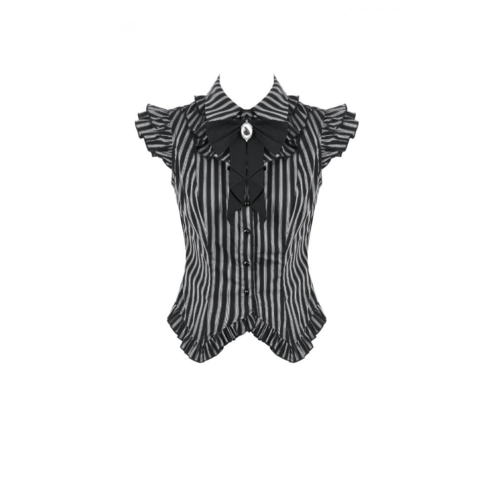 Darkinlove Women's Gothic Striped Turn-down Collar Shirt with Detachable Tie