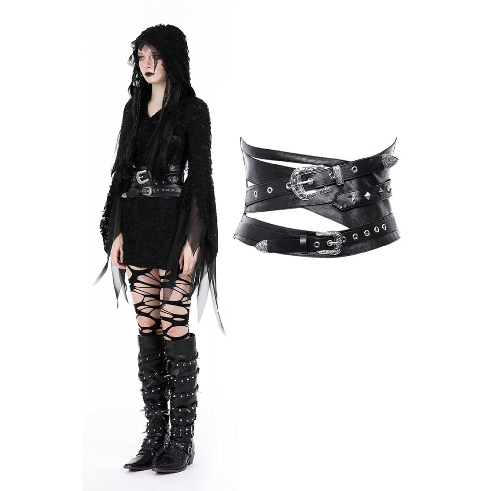 Darkinlove Women's Gothic Studded Buckle Faux Leather Underbust Corset