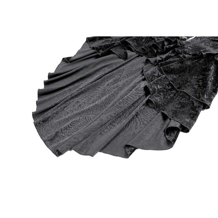 Darkinlove Women's Gothic Tiered Ruffle High-Low Hem Embossed Velvet Underbust Corset Skirt