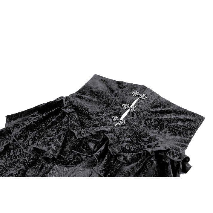 Darkinlove Women's Gothic Tiered Ruffle High-Low Hem Embossed Velvet Underbust Corset Skirt
