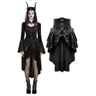 Darkinlove Women's Gothic Tiered Ruffle High-Low Hem Embossed Velvet Underbust Corset Skirt