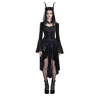 Darkinlove Women's Gothic Tiered Ruffle High-Low Hem Embossed Velvet Underbust Corset Skirt