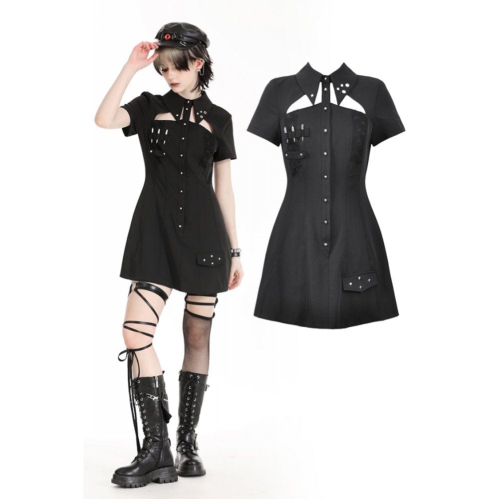 Darkinlove Women's Gothic Turn-down Collar Cutout Homecoming Dress