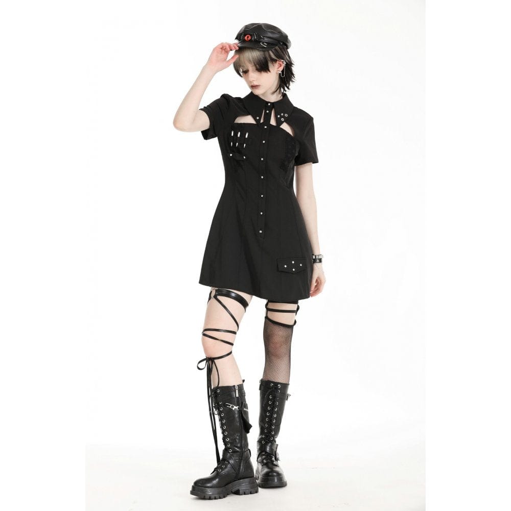 Darkinlove Women's Gothic Turn-down Collar Cutout Homecoming Dress