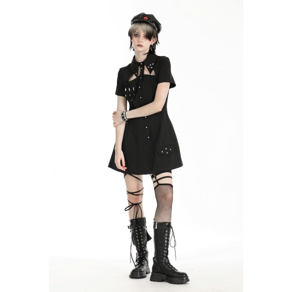 Darkinlove Women's Gothic Turn-down Collar Cutout Homecoming Dress
