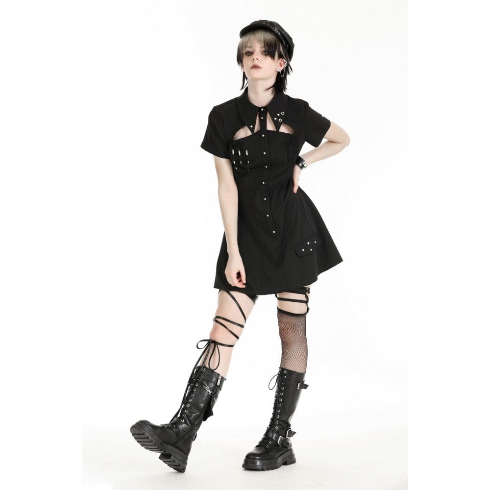 Darkinlove Women's Gothic Turn-down Collar Cutout Homecoming Dress