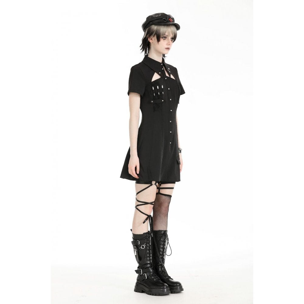 Darkinlove Women's Gothic Turn-down Collar Cutout Homecoming Dress