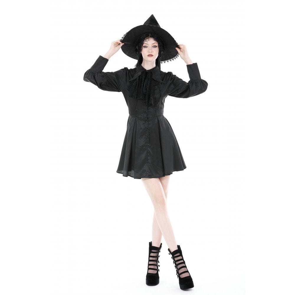 Darkinlove Women's Gothic Turn-down Collar Dress with Necktie