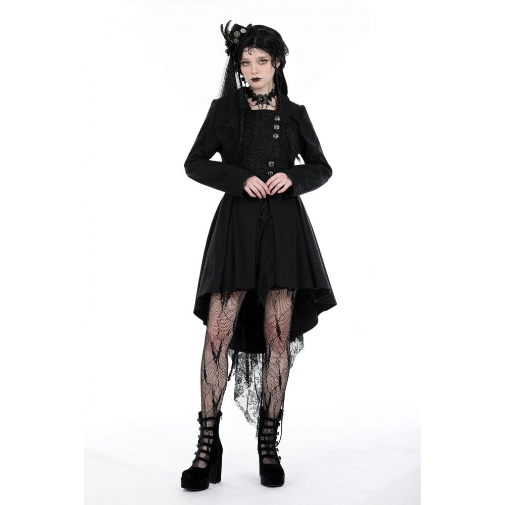 Darkinlove Women's Gothic Turn-down Collar High-low Coat