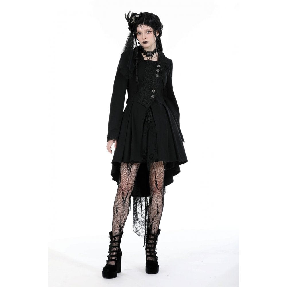 Darkinlove Women's Gothic Turn-down Collar High-low Coat