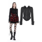 Darkinlove Damen Gothic Umlegekragen Rüschenhemd Schwarz